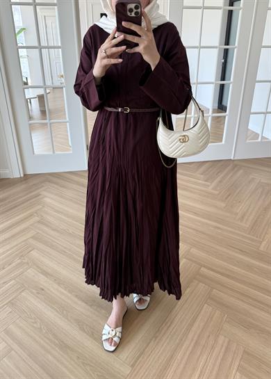 Mina Kırışık Elbise Bordo