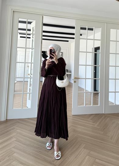 Mina Kırışık Elbise Bordo