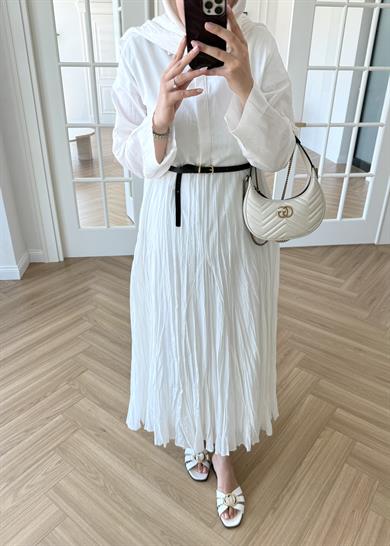 Mina Kırışık Elbise Ekru