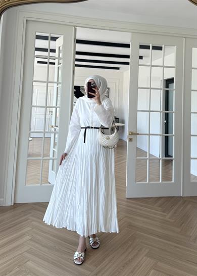 Mina Kırışık Elbise Ekru