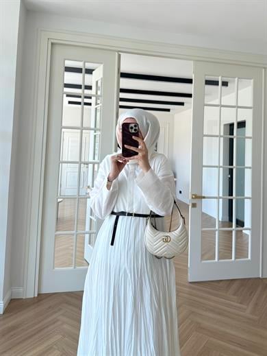 Mina Kırışık Elbise Ekru