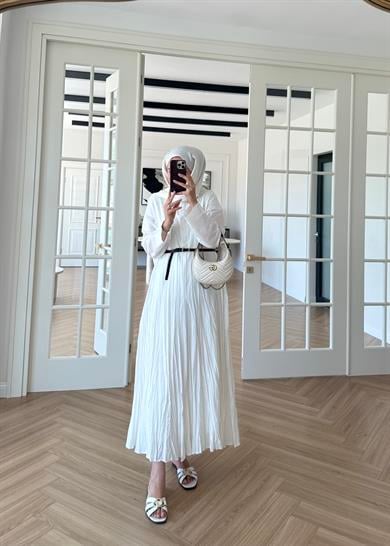 Mina Kırışık Elbise Ekru