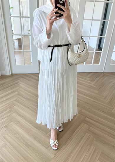 Mina Kırışık Elbise Ekru