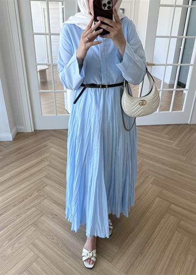 Mina Kırışık Elbise Mavi