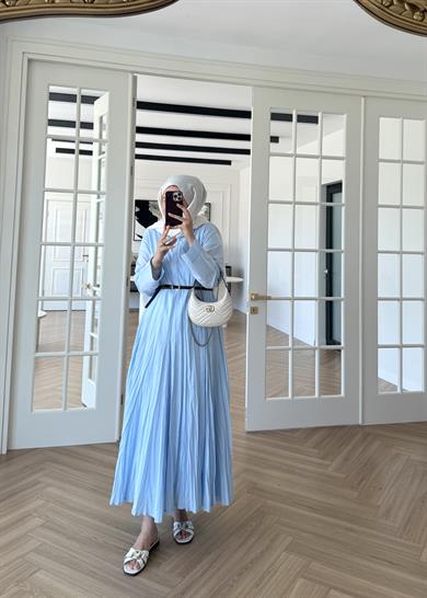 Mina Kırışık Elbise Mavi