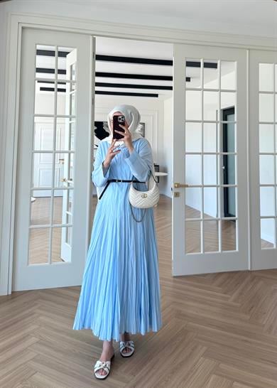 Mina Kırışık Elbise Mavi