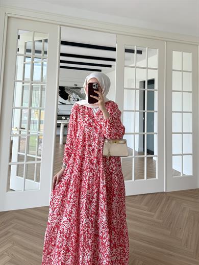 Mini Çiçekli Mango Elbise Kırmızı