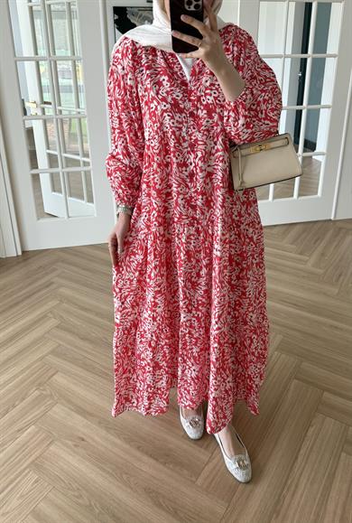 Mini Çiçekli Mango Elbise Kırmızı