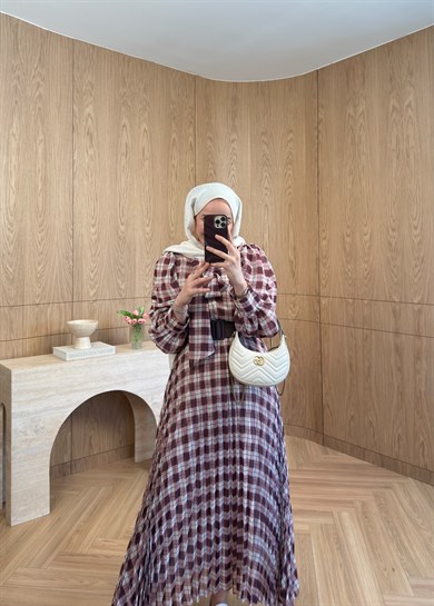 Miori Ekose Şifon Elbise Mürdüm 