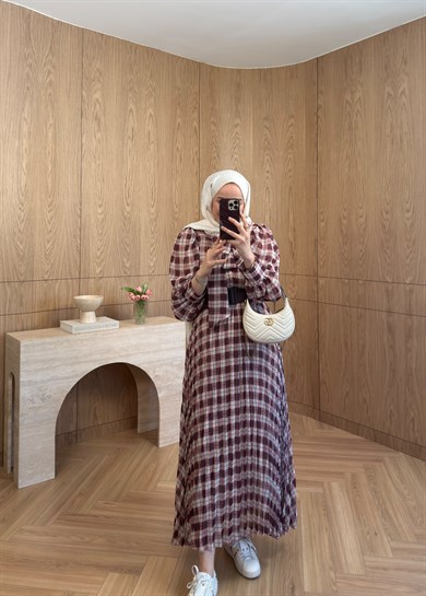 Miori Ekose Şifon Elbise Mürdüm 