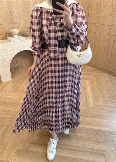 Miori Ekose Şifon Elbise Mürdüm 