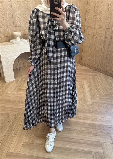 Miori Ekose Şifon Elbise Siyah