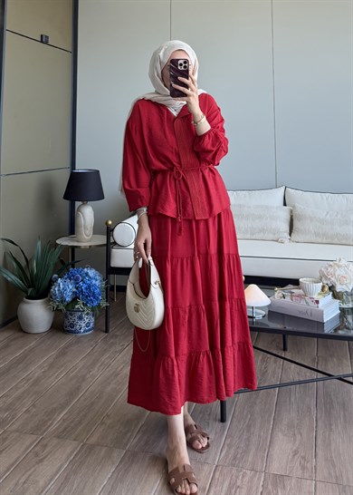 Mirelle Güpür Detaylı Takım Kırmızı