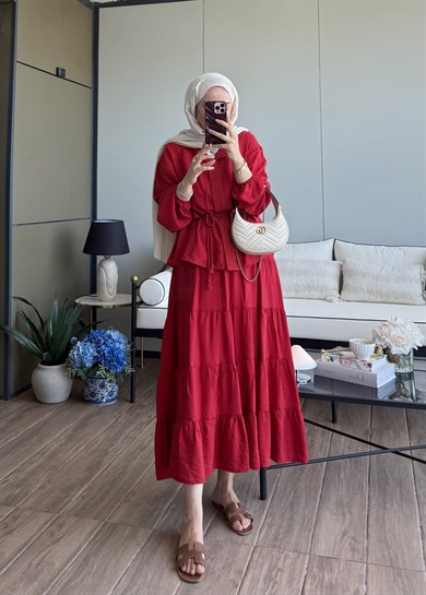 Mirelle Güpür Detaylı Takım Kırmızı