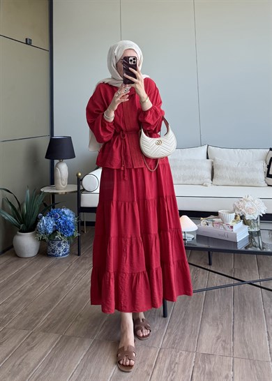 Mirelle Güpür Detaylı Takım Kırmızı
