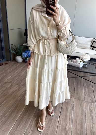 Mirelle Güpür Detaylı Takım Krem