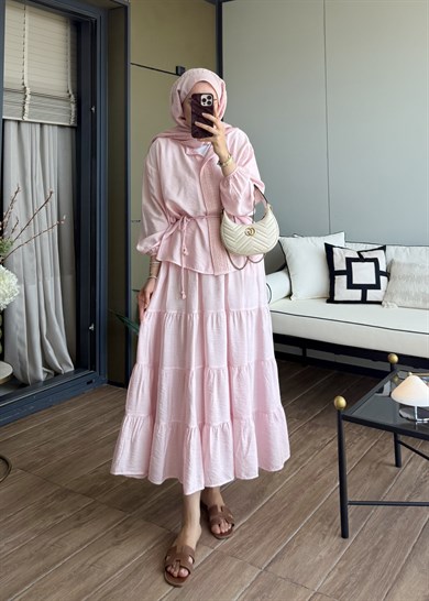 Mirelle Güpür Detaylı Takım Pembe