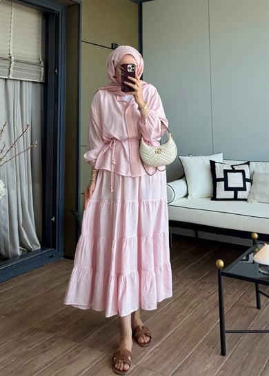 Mirelle Güpür Detaylı Takım Pembe