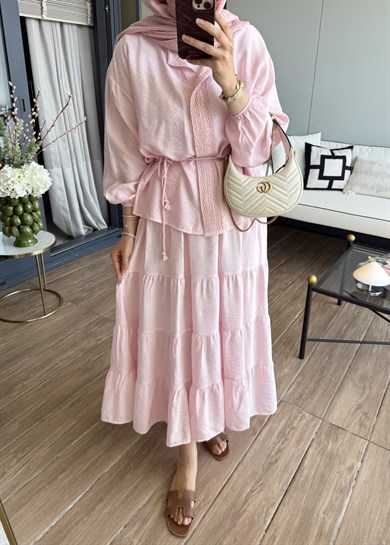Mirelle Güpür Detaylı Takım Pembe