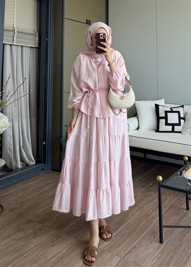 Mirelle Güpür Detaylı Takım Pembe