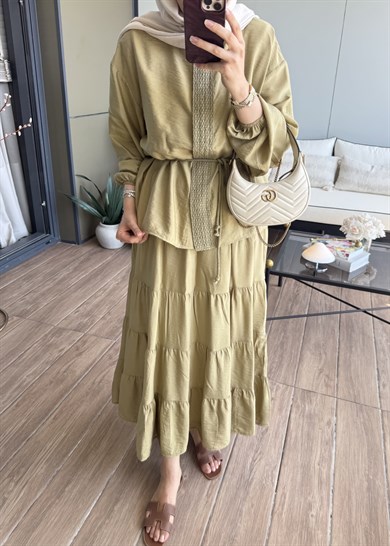 Mirelle Güpür Detaylı Takım Yeşil
