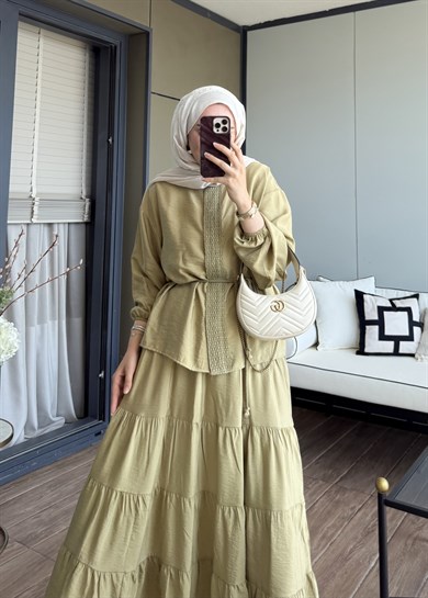 Mirelle Güpür Detaylı Takım Yeşil
