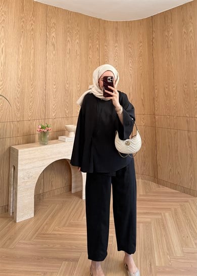Miya Düğme Detaylı Gömlek Siyah