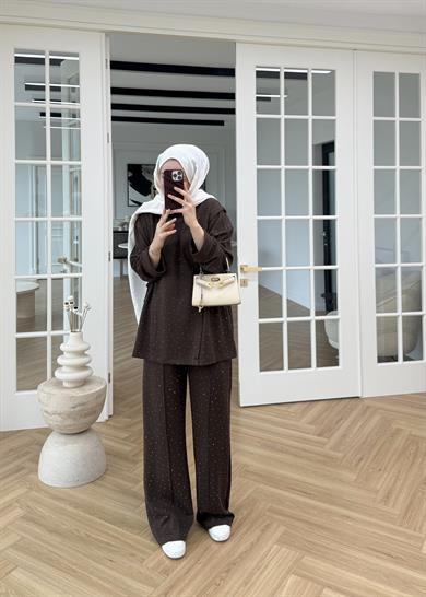 Monna Taşlı Oysh Takım Kahverengi