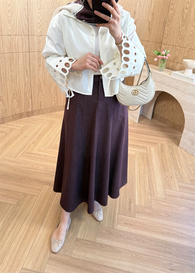 Moon Nakışlı Tasarım Gömlek Ekru 