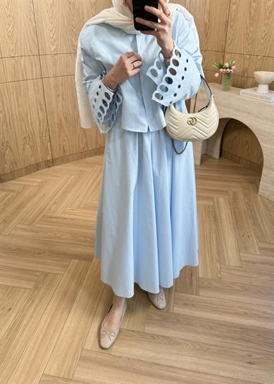 Moon Nakışlı Tasarım Gömlek Mavi