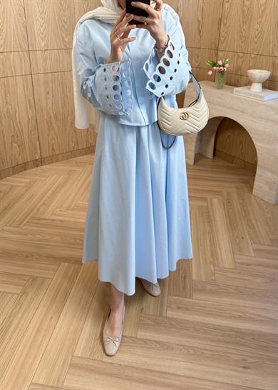 Moon Nakışlı Tasarım Gömlek Mavi