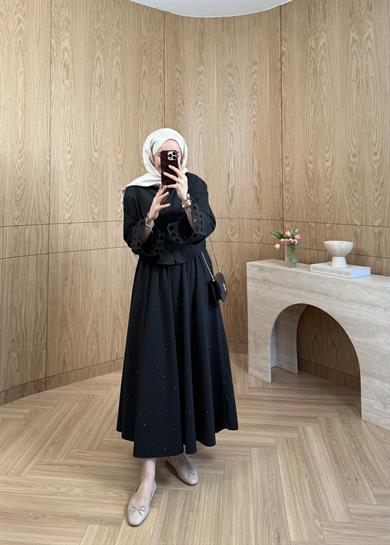 Moon Nakışlı Tasarım Gömlek Siyah