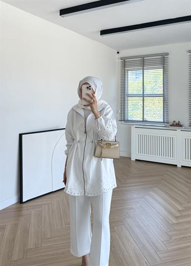 Nakışlı Cupra Kap Ekru