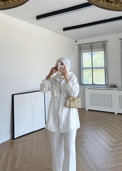 Nakışlı Cupra Kap Ekru