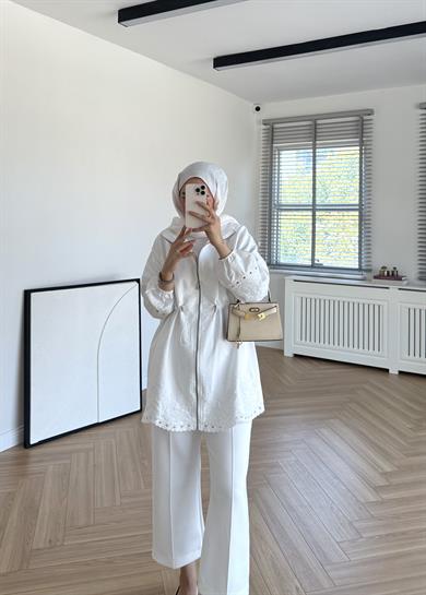 Nakışlı Cupra Kap Ekru