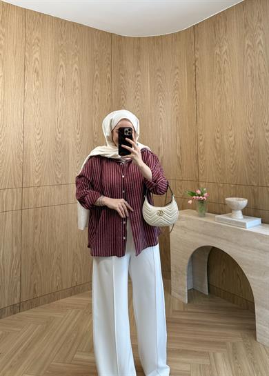 Nora Modal Oversize Gömlek Bordo