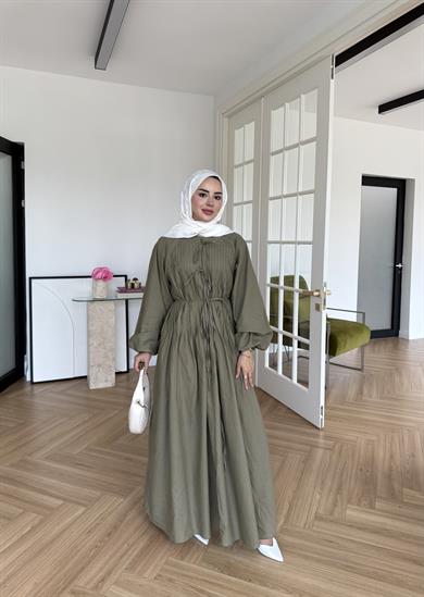 Nua Nervürlü Vual Elbise Haki