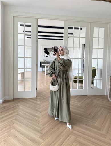 Nua Nervürlü Vual Elbise Haki