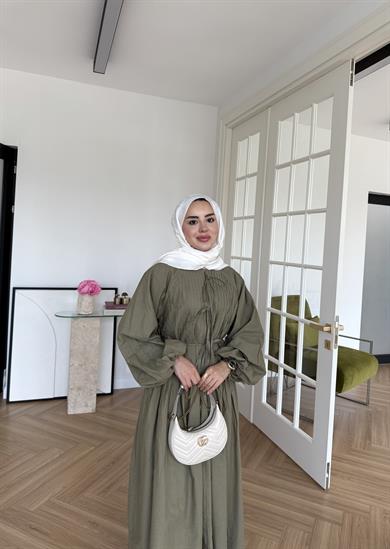 Nua Nervürlü Vual Elbise Haki