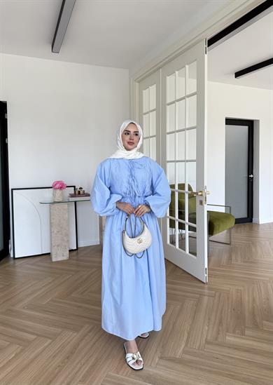 Nua Nervürlü Vual Elbise Mavi