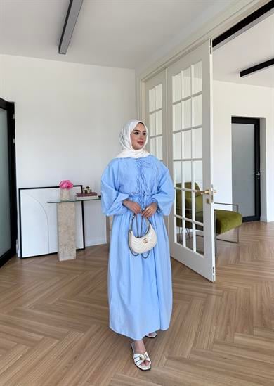 Nua Nervürlü Vual Elbise Mavi