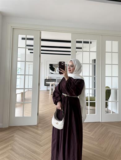 Nua Nervürlü Vual Elbise Mürdüm