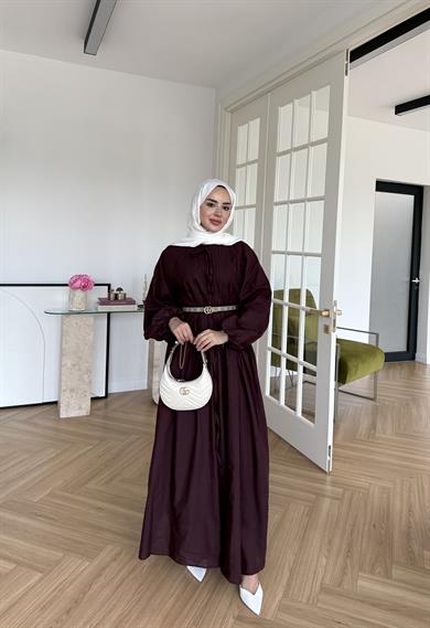 Nua Nervürlü Vual Elbise Mürdüm