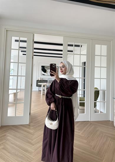 Nua Nervürlü Vual Elbise Mürdüm