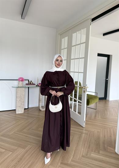 Nua Nervürlü Vual Elbise Mürdüm