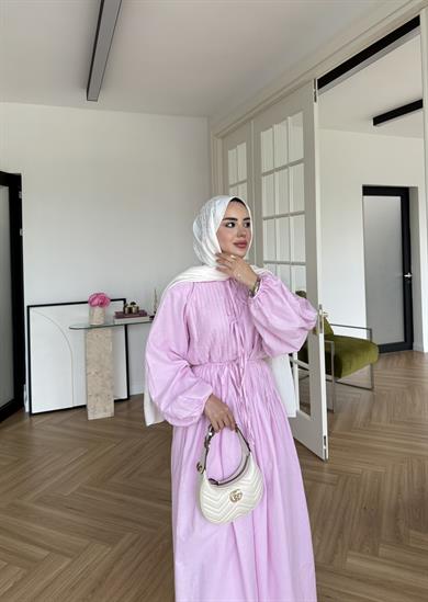 Nua Nervürlü Vual Elbise Pembe