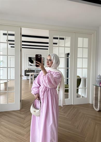 Nua Nervürlü Vual Elbise Pembe