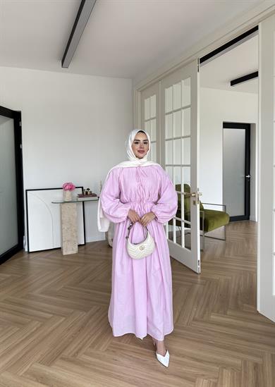 Nua Nervürlü Vual Elbise Pembe