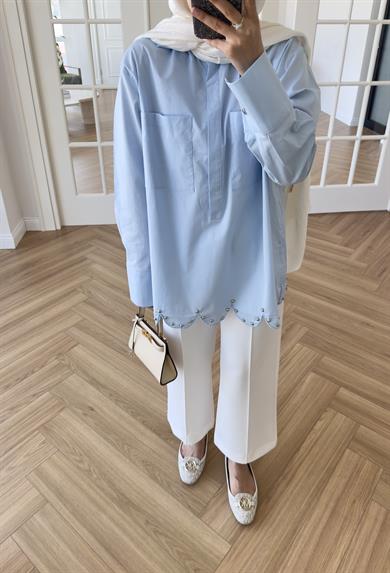 Ola Taş Detaylı Gömlek Mavi