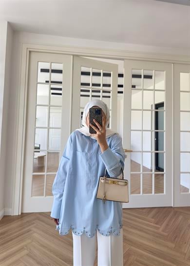 Ola Taş Detaylı Gömlek Mavi